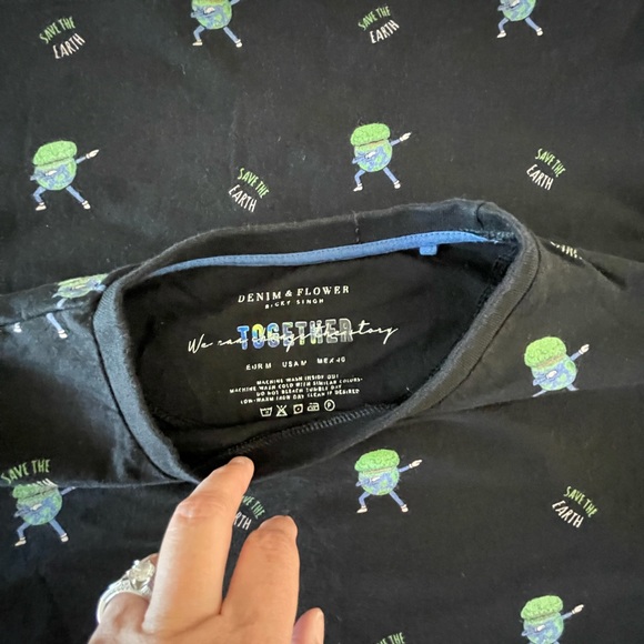 Save the Earth T-Shirt Small New by Denim & Flower Sustainable Upcycle - Picture 5 of 7